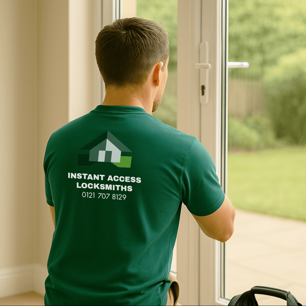 Professional locksmith fixing a UPVC door